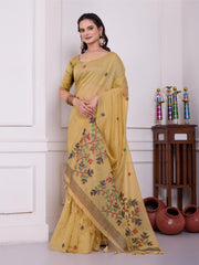 Tulsi Burnished Yellow Muga Cotton Jamdani Saree